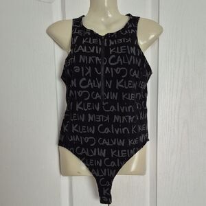 Calvin Klein Logo Print Black Bodysuit